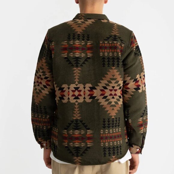 REVOLUTION Checked Navajo-Inspired Overshirt Zip Dark Green Size M - Picture 2 of 16